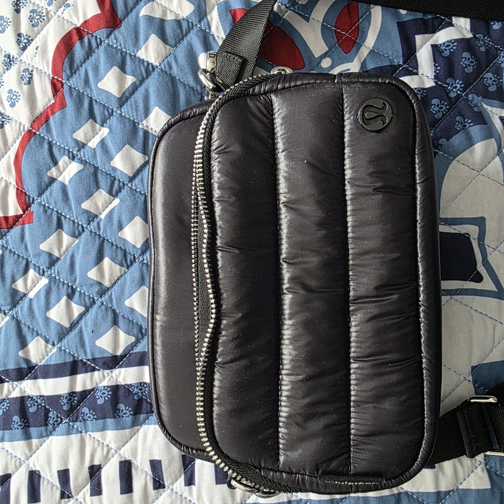Black Quilted Belt Bag with Glossy Finish